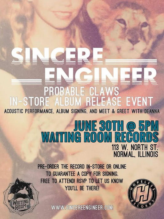 Deanna of Sincere Engineer comes to Waiting Room Records! 6/30 at 5pm!
